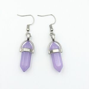 4/24$  Purple faux stone and silver tone dangle earrings